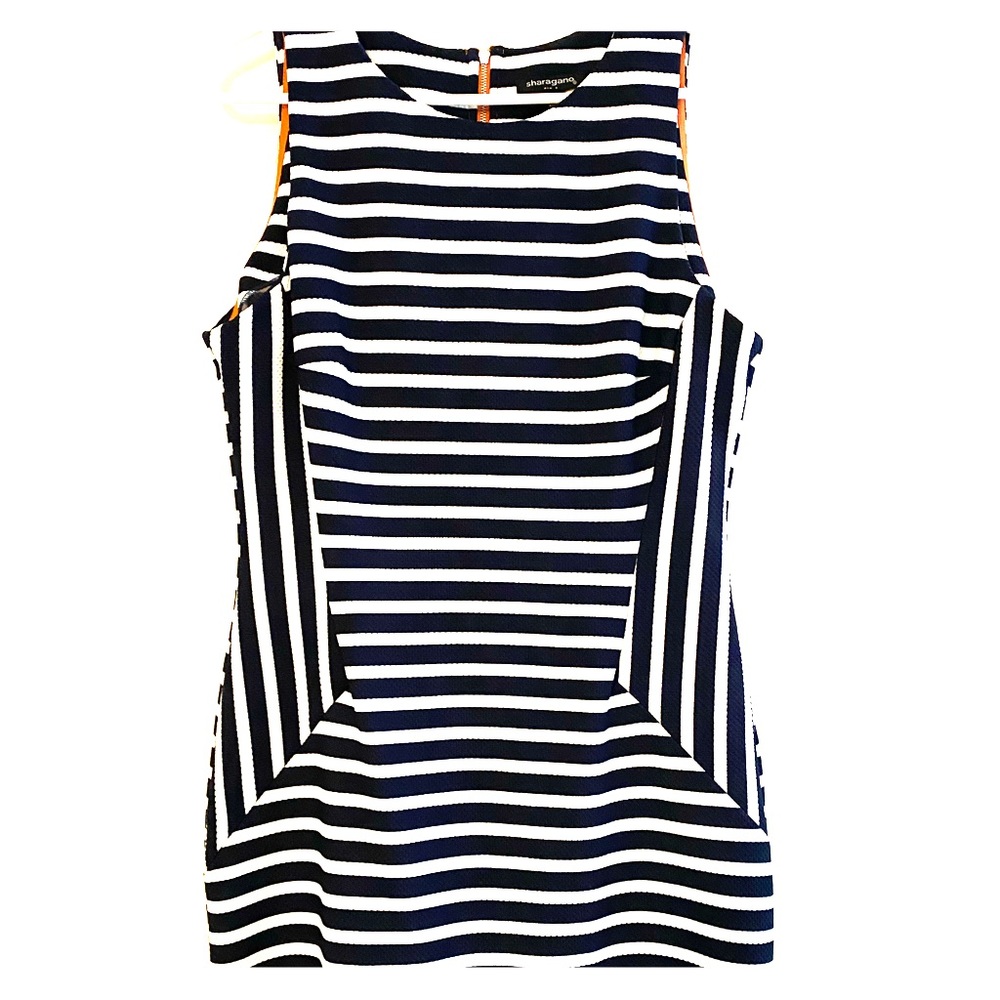 NW Sharagano Black and White Striped Fitted Dress
